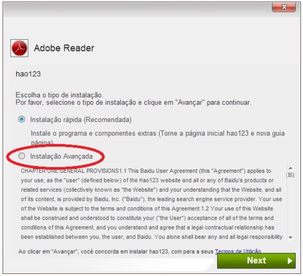 passo 2, clique em instalação avançada