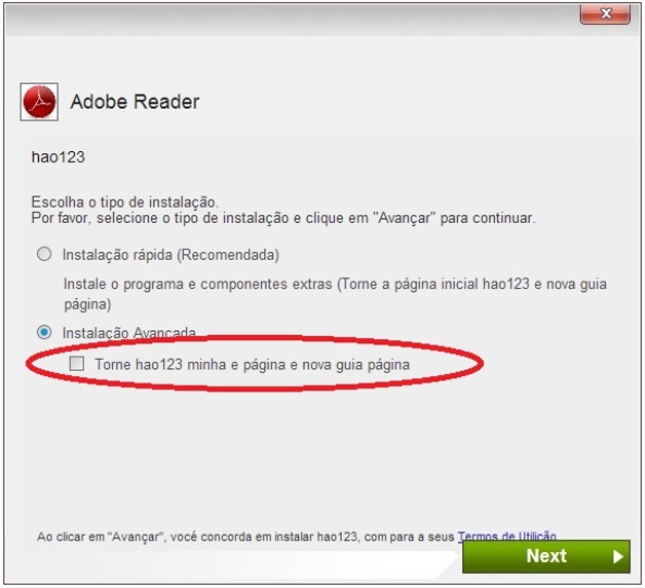 desmarque a opção indesejada