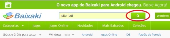 exemplo de busca no site baixaki