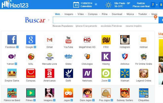 Tela inicial do destemido Hao123