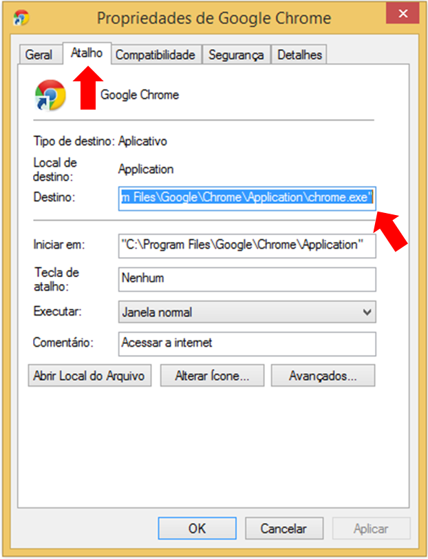 Propriedades do Google Chrome
